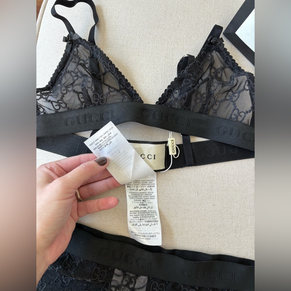 Gucci Black GG Embroidered Tulle Sheer Lingerie Set L New Condition Mesh Logo GG - Picture 9 of 16